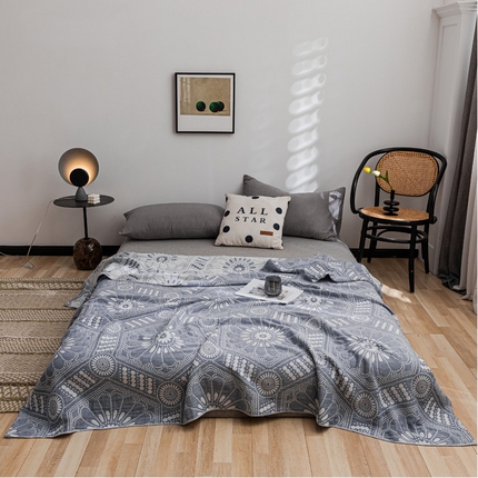 朴尔 2023新款主推三层水洗棉纱布毛巾被 星辰大海-深蓝