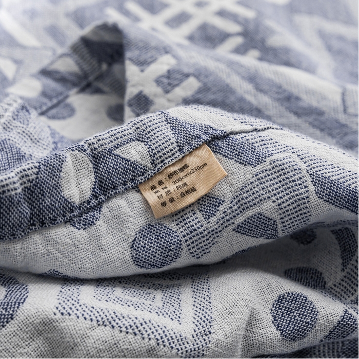 91家纺网 家纺一手货源 找家纺 朴尔 2023新款主推三层水洗棉纱布毛巾被 远古图腾-深蓝