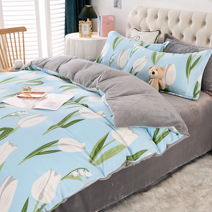 91家纺网 家纺一手货源 找家纺 爱上家居 2023新款温暖亲肤加厚牛奶绒四件套 出水芙蓉