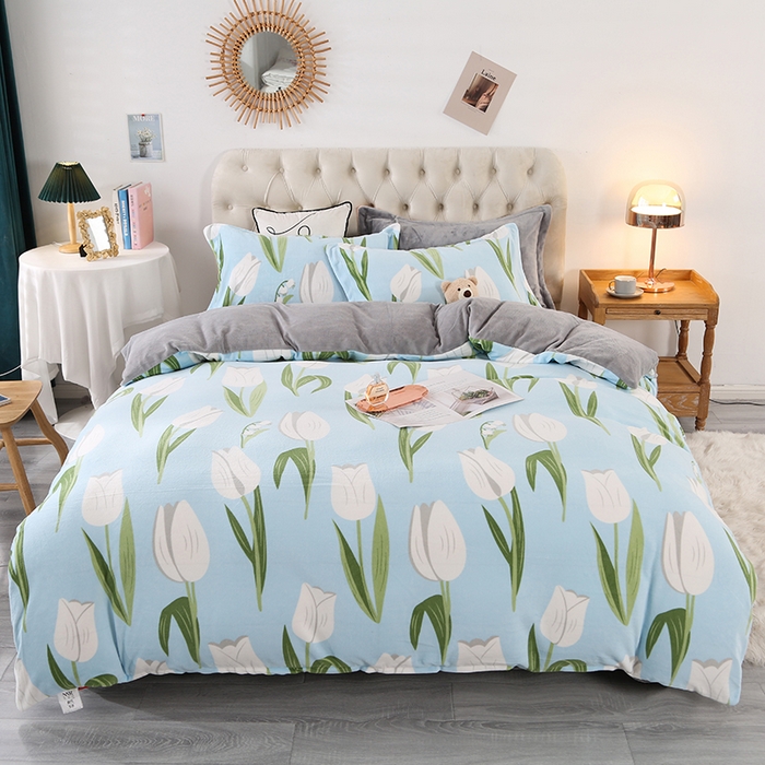 91家纺网 家纺一手货源 找家纺 爱上家居 2023新款温暖亲肤加厚牛奶绒四件套 出水芙蓉