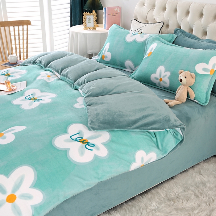 91家纺网 家纺一手货源 找家纺 爱上家居 2023新款温暖亲肤加厚牛奶绒四件套 春色满园