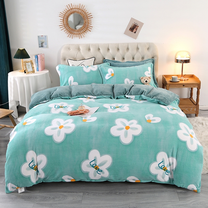 91家纺网 家纺一手货源 找家纺 爱上家居 2023新款温暖亲肤加厚牛奶绒四件套 春色满园