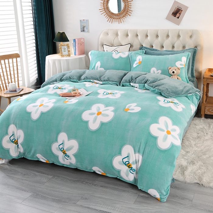 91家纺网 家纺一手货源 找家纺 爱上家居 2023新款温暖亲肤加厚牛奶绒四件套 春色满园