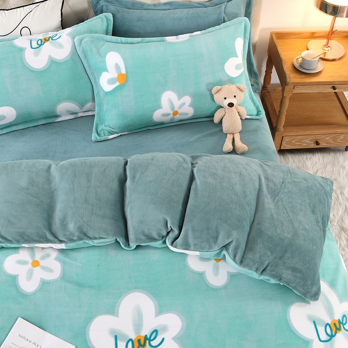 91家纺网 家纺一手货源 找家纺 爱上家居 2023新款温暖亲肤加厚牛奶绒四件套 春色满园