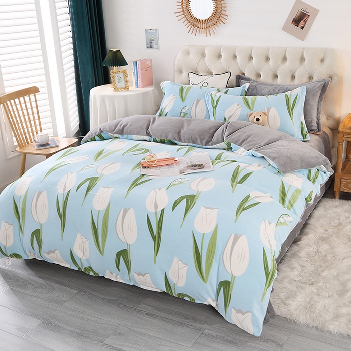 91家纺网 家纺一手货源 找家纺 爱上家居 2023新款温暖亲肤加厚牛奶绒四件套 出水芙蓉