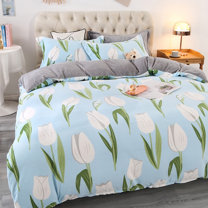 91家纺网 家纺一手货源 找家纺 爱上家居 2023新款温暖亲肤加厚牛奶绒四件套 出水芙蓉