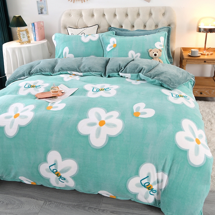 91家纺网 家纺一手货源 找家纺 爱上家居 2023新款温暖亲肤加厚牛奶绒四件套 春色满园