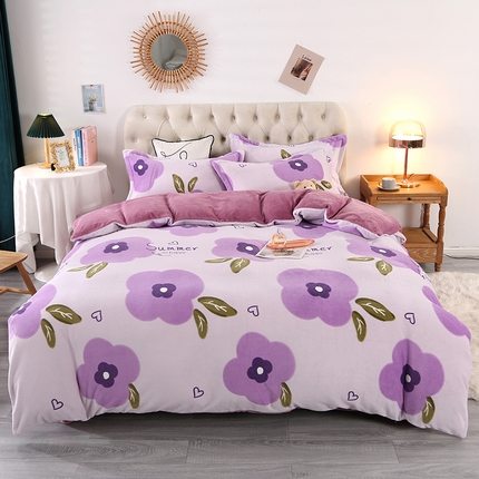 爱上家居 2023新款温暖亲肤加厚牛奶绒四件套 花季