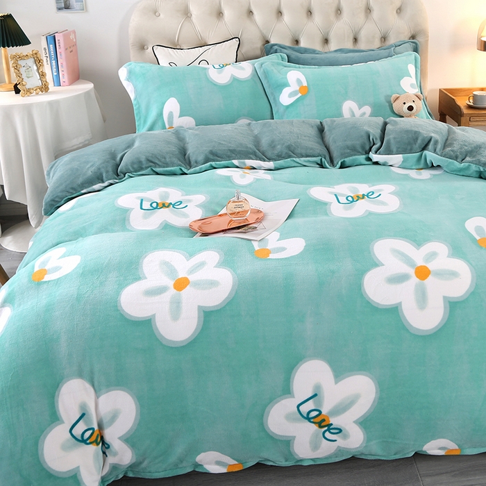 91家纺网 家纺一手货源 找家纺 爱上家居 2023新款温暖亲肤加厚牛奶绒四件套 春色满园