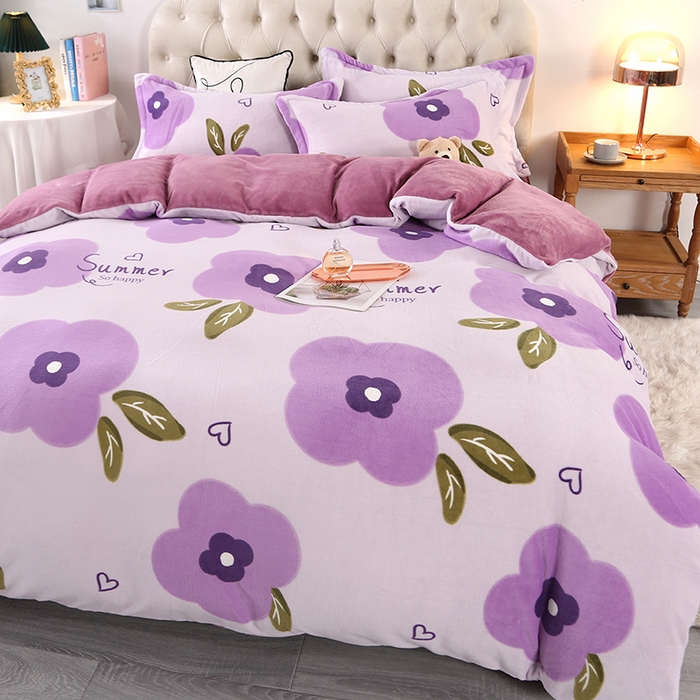 91家纺网 家纺一手货源 找家纺 爱上家居 2023新款温暖亲肤加厚牛奶绒四件套 花季