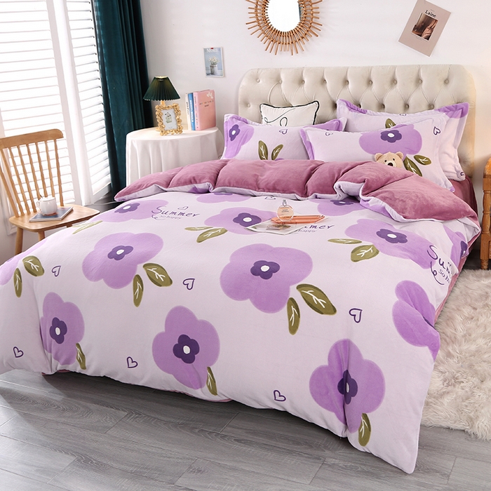 91家纺网 家纺一手货源 找家纺 爱上家居 2023新款温暖亲肤加厚牛奶绒四件套 花季