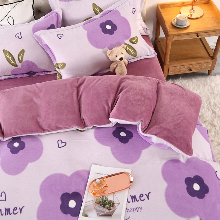 91家纺网 家纺一手货源 找家纺 爱上家居 2023新款温暖亲肤加厚牛奶绒四件套 花季