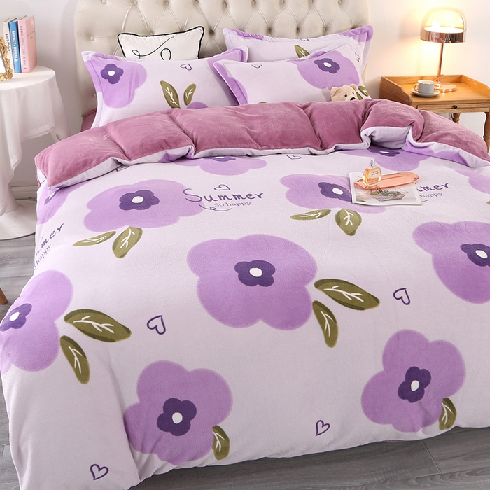 91家纺网 家纺一手货源 找家纺 爱上家居 2023新款温暖亲肤加厚牛奶绒四件套 花季