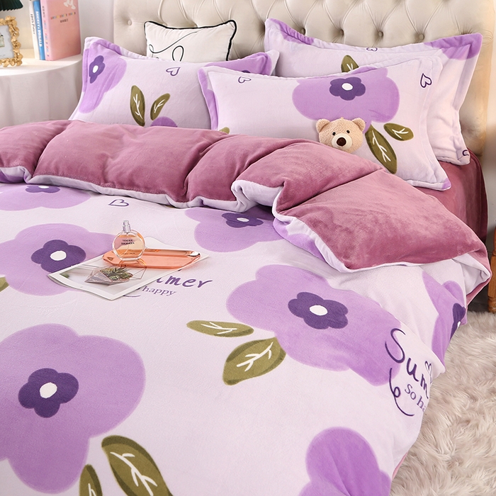 91家纺网 家纺一手货源 找家纺 爱上家居 2023新款温暖亲肤加厚牛奶绒四件套 花季