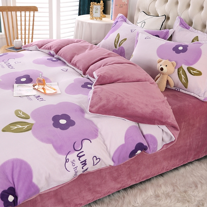 91家纺网 家纺一手货源 找家纺 爱上家居 2023新款温暖亲肤加厚牛奶绒四件套 花季