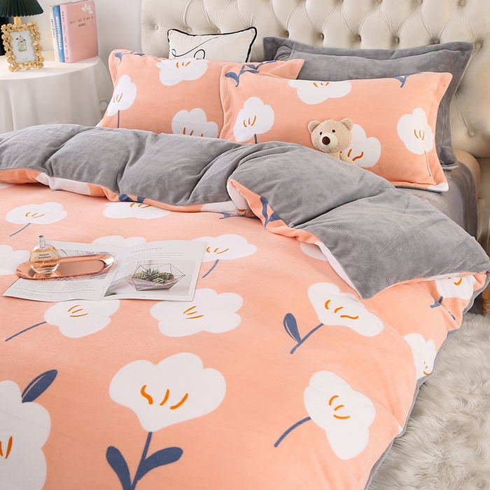 91家纺网 家纺一手货源 找家纺 爱上家居 2023新款温暖亲肤加厚牛奶绒四件套 花语-玉