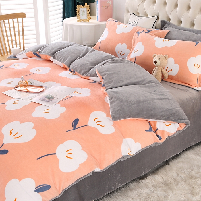 91家纺网 家纺一手货源 找家纺 爱上家居 2023新款温暖亲肤加厚牛奶绒四件套 花语-玉