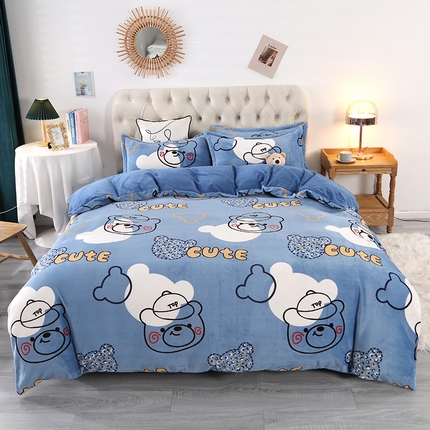 爱上家居 2023新款温暖亲肤加厚牛奶绒四件套 欢乐萌熊