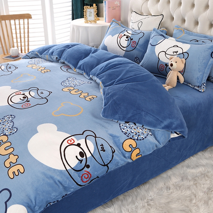 91家纺网 家纺一手货源 找家纺 爱上家居 2023新款温暖亲肤加厚牛奶绒四件套 欢乐萌熊