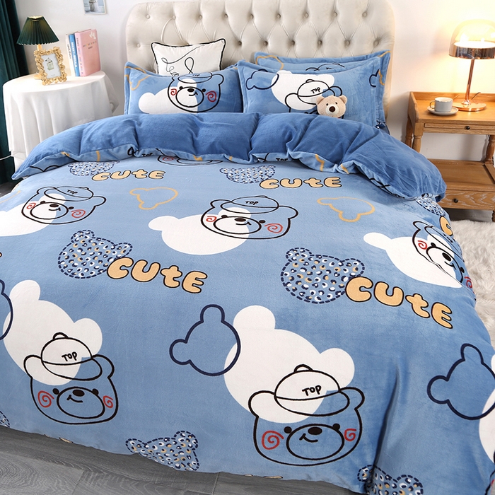 91家纺网 家纺一手货源 找家纺 爱上家居 2023新款温暖亲肤加厚牛奶绒四件套 欢乐萌熊