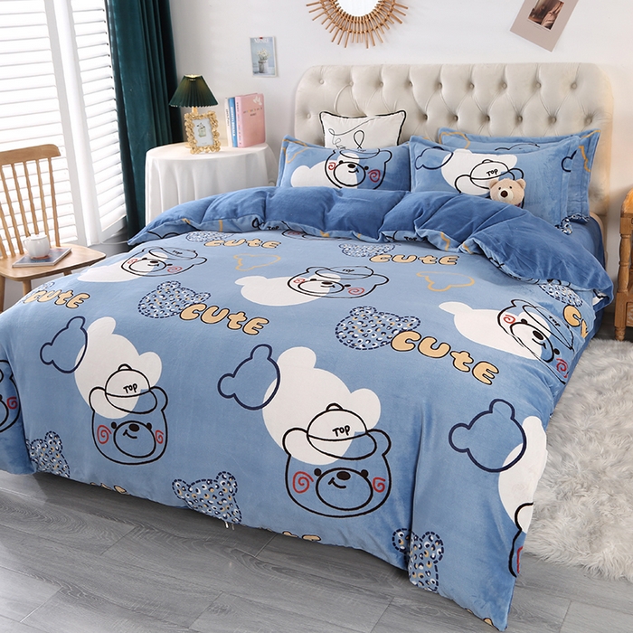 91家纺网 家纺一手货源 找家纺 爱上家居 2023新款温暖亲肤加厚牛奶绒四件套 欢乐萌熊