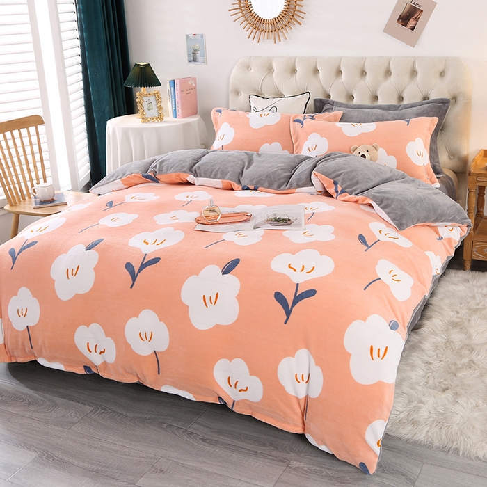 91家纺网 家纺一手货源 找家纺 爱上家居 2023新款温暖亲肤加厚牛奶绒四件套 花语-玉