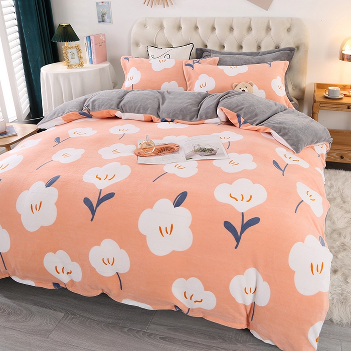 91家纺网 家纺一手货源 找家纺 爱上家居 2023新款温暖亲肤加厚牛奶绒四件套 花语-玉