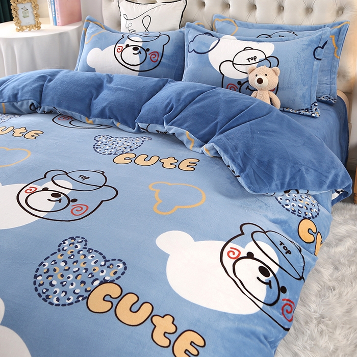 91家纺网 家纺一手货源 找家纺 爱上家居 2023新款温暖亲肤加厚牛奶绒四件套 欢乐萌熊