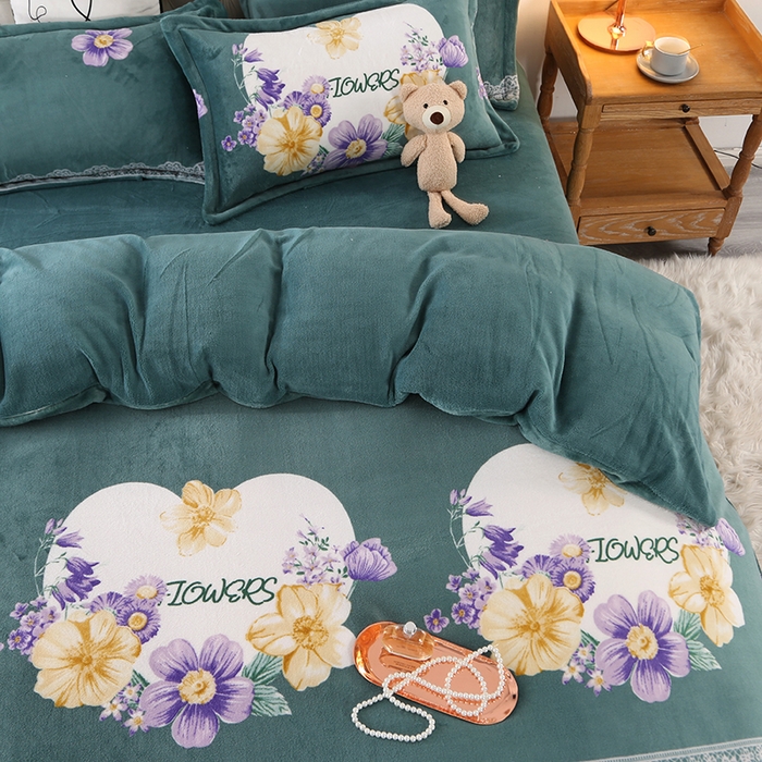 91家纺网 家纺一手货源 找家纺 爱上家居 2023新款温暖亲肤加厚牛奶绒四件套 锦上添花