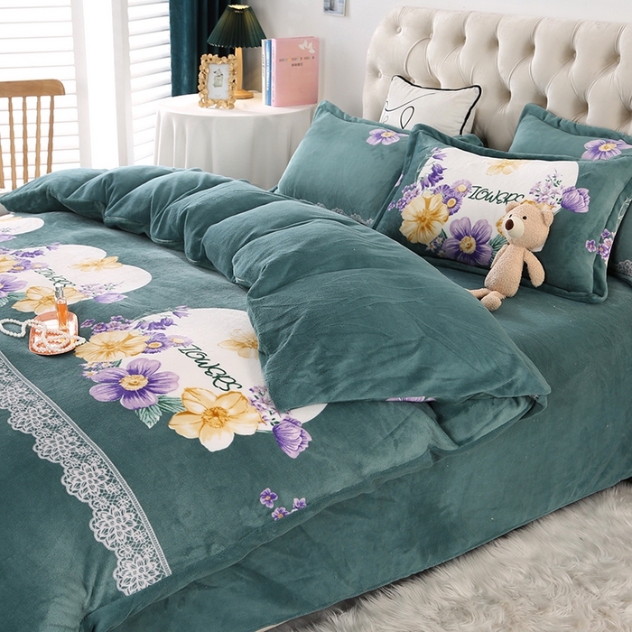 91家纺网 家纺一手货源 找家纺 爱上家居 2023新款温暖亲肤加厚牛奶绒四件套 锦上添花