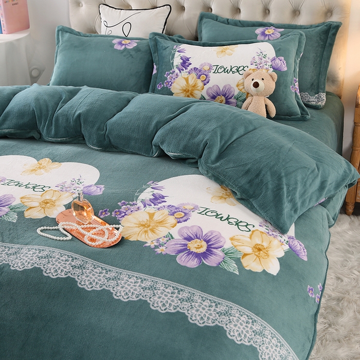 91家纺网 家纺一手货源 找家纺 爱上家居 2023新款温暖亲肤加厚牛奶绒四件套 锦上添花