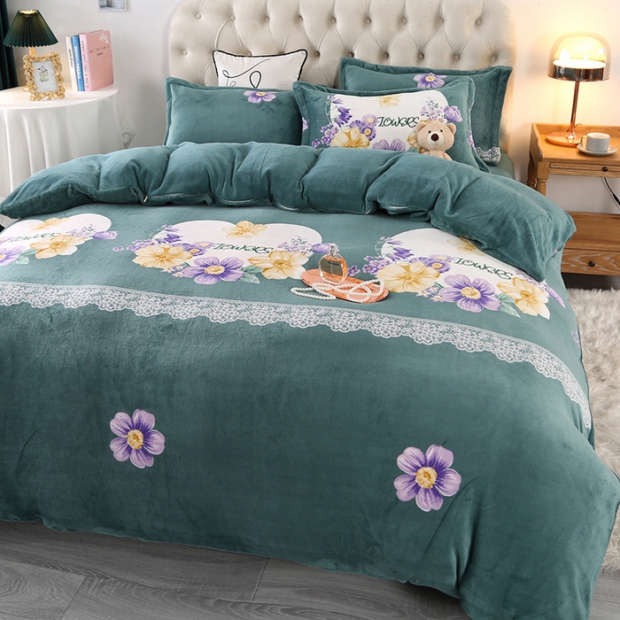 91家纺网 家纺一手货源 找家纺 爱上家居 2023新款温暖亲肤加厚牛奶绒四件套 锦上添花