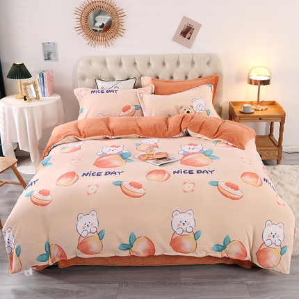 爱上家居 2023新款温暖亲肤加厚牛奶绒四件套 蜜桃-橙