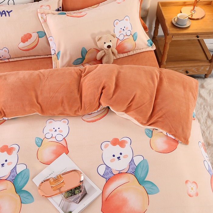 91家纺网 家纺一手货源 找家纺 爱上家居 2023新款温暖亲肤加厚牛奶绒四件套 蜜桃-橙