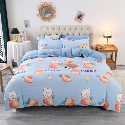 爱上家居 2023新款温暖亲肤加厚牛奶绒四件套 蜜桃-蓝