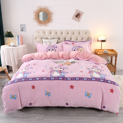 爱上家居 2023新款温暖亲肤加厚牛奶绒四件套 元气小兔