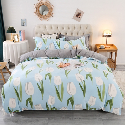 91家纺网 家纺一手货源 找家纺 爱上家居 2023新款温暖亲肤加厚牛奶绒四件套 出水芙蓉