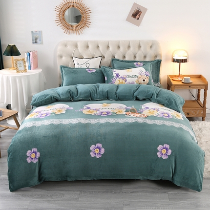 91家纺网 家纺一手货源 找家纺 爱上家居 2023新款温暖亲肤加厚牛奶绒四件套 锦上添花