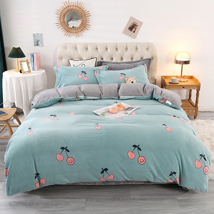 91家纺网 家纺一手货源 找家纺 爱上家居 2023新款温暖亲肤加厚牛奶绒四件套 甜美樱桃