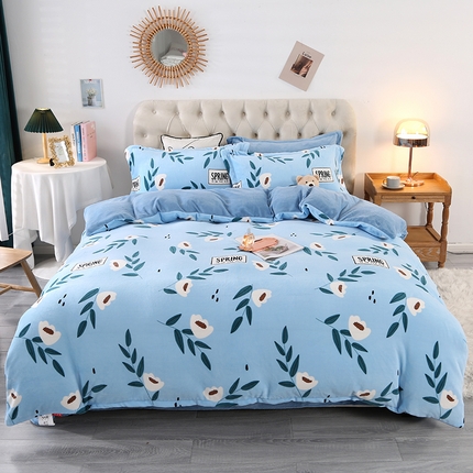 91家纺网 家纺一手货源 找家纺 爱上家居 2023新款温暖亲肤加厚牛奶绒四件套 琼枝玉叶