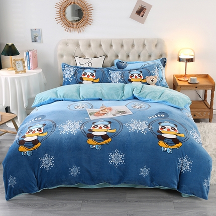 91家纺网 家纺一手货源 找家纺 爱上家居 2023新款温暖亲肤加厚牛奶绒四件套 小熊公仔