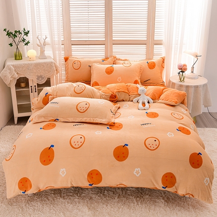 91家纺网 家纺一手货源 找家纺 爱上家居 2023新款温暖亲肤加厚牛奶绒四件套 小橘子