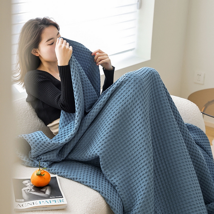 91家纺网 家纺一手货源 找家纺 雯雨家纺 2023新款华夫格纱布纯棉毛巾被 华夫格-兰