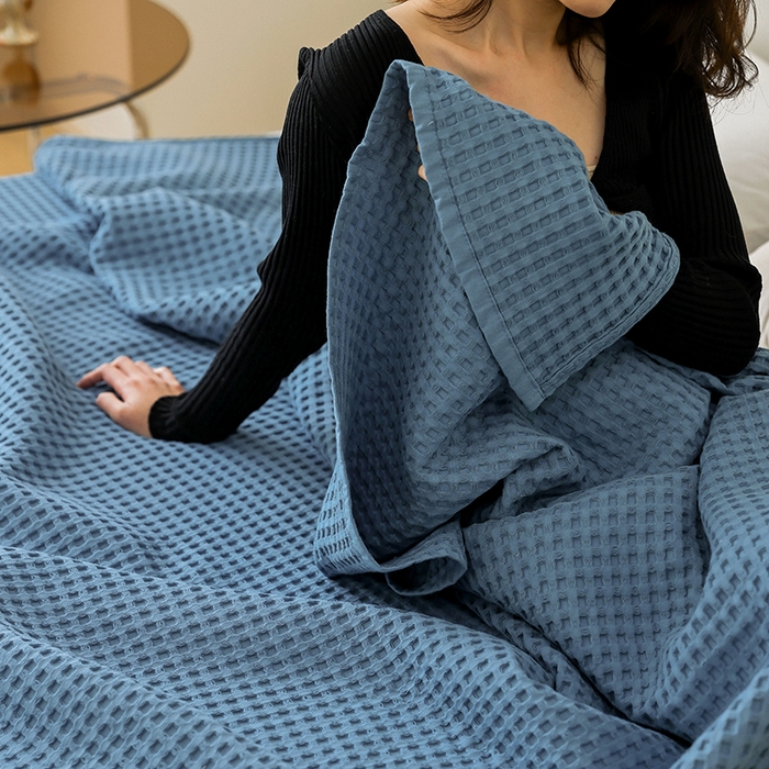 91家纺网 家纺一手货源 找家纺 雯雨家纺 2023新款华夫格纱布纯棉毛巾被 华夫格-兰