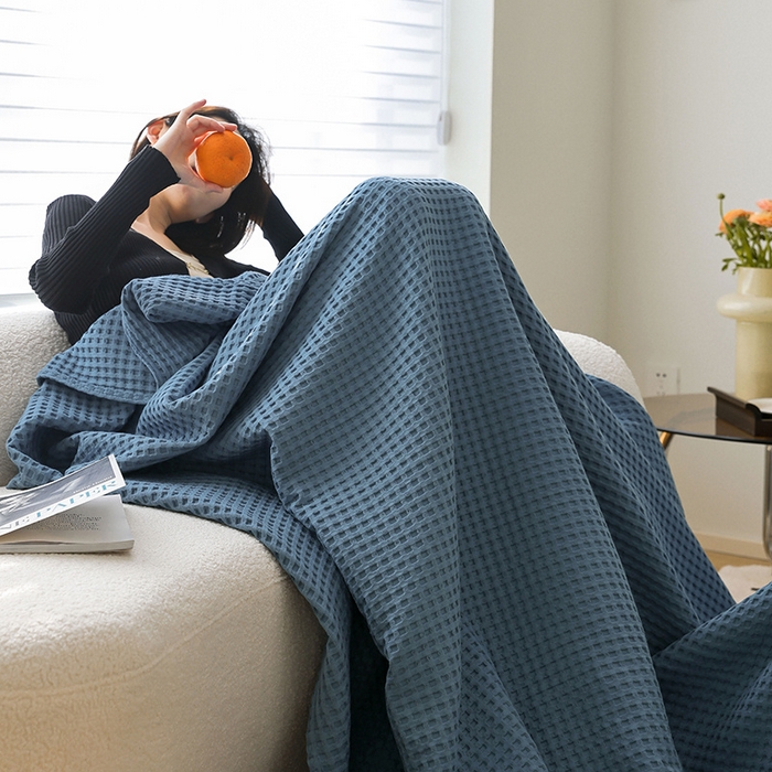 91家纺网 家纺一手货源 找家纺 雯雨家纺 2023新款华夫格纱布纯棉毛巾被 华夫格-兰