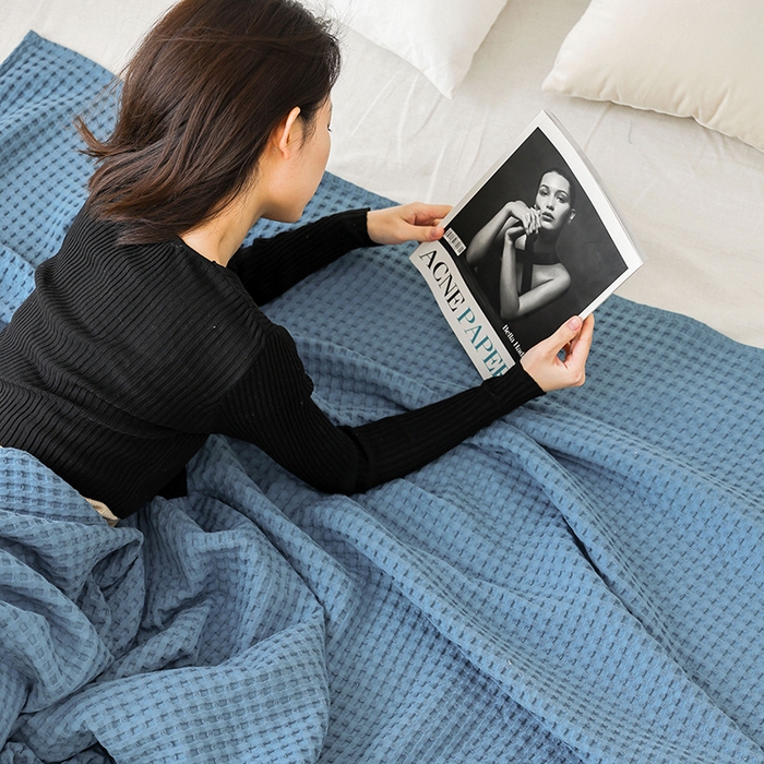 91家纺网 家纺一手货源 找家纺 雯雨家纺 2023新款华夫格纱布纯棉毛巾被 华夫格-兰