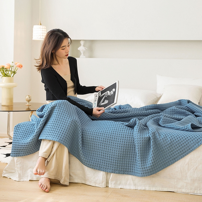 91家纺网 家纺一手货源 找家纺 雯雨家纺 2023新款华夫格纱布纯棉毛巾被 华夫格-兰