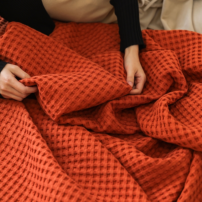 91家纺网 家纺一手货源 找家纺 雯雨家纺 2023新款华夫格纱布纯棉毛巾被 华夫格-橙