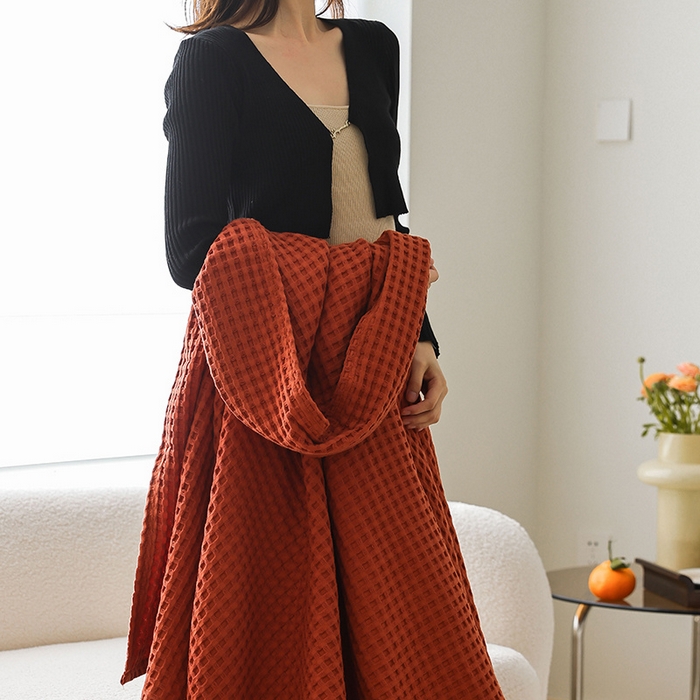 91家纺网 家纺一手货源 找家纺 雯雨家纺 2023新款华夫格纱布纯棉毛巾被 华夫格-橙