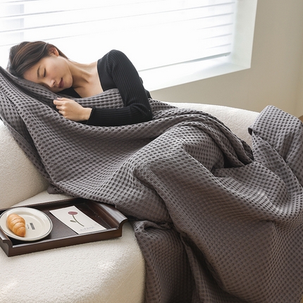 雯雨家纺 2023新款华夫格纱布纯棉毛巾被 华夫格-深灰